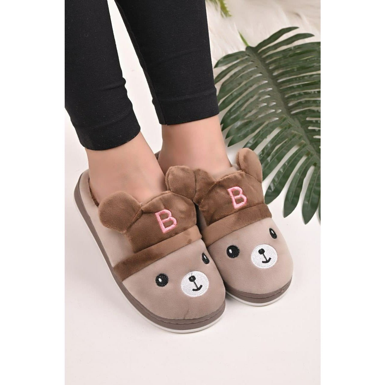 Soft Brown Slippers Bear With Cute Ears - BEAUTY BAR