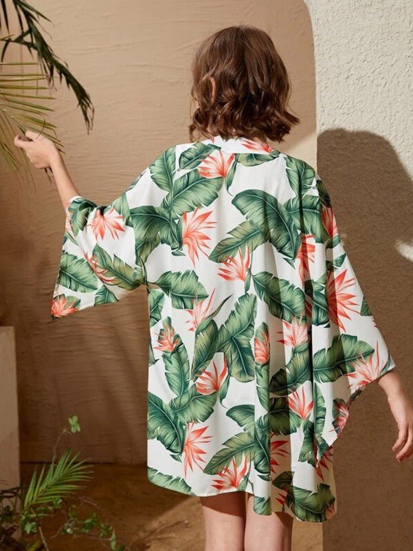 Teen Girls Tropical Print Cami Top & Shorts With Kimono - BEAUTY BAR