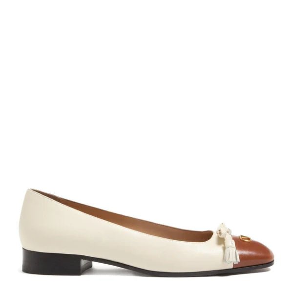 Valentino Off-White Brown Leather Toe Cap Tassel Detailing