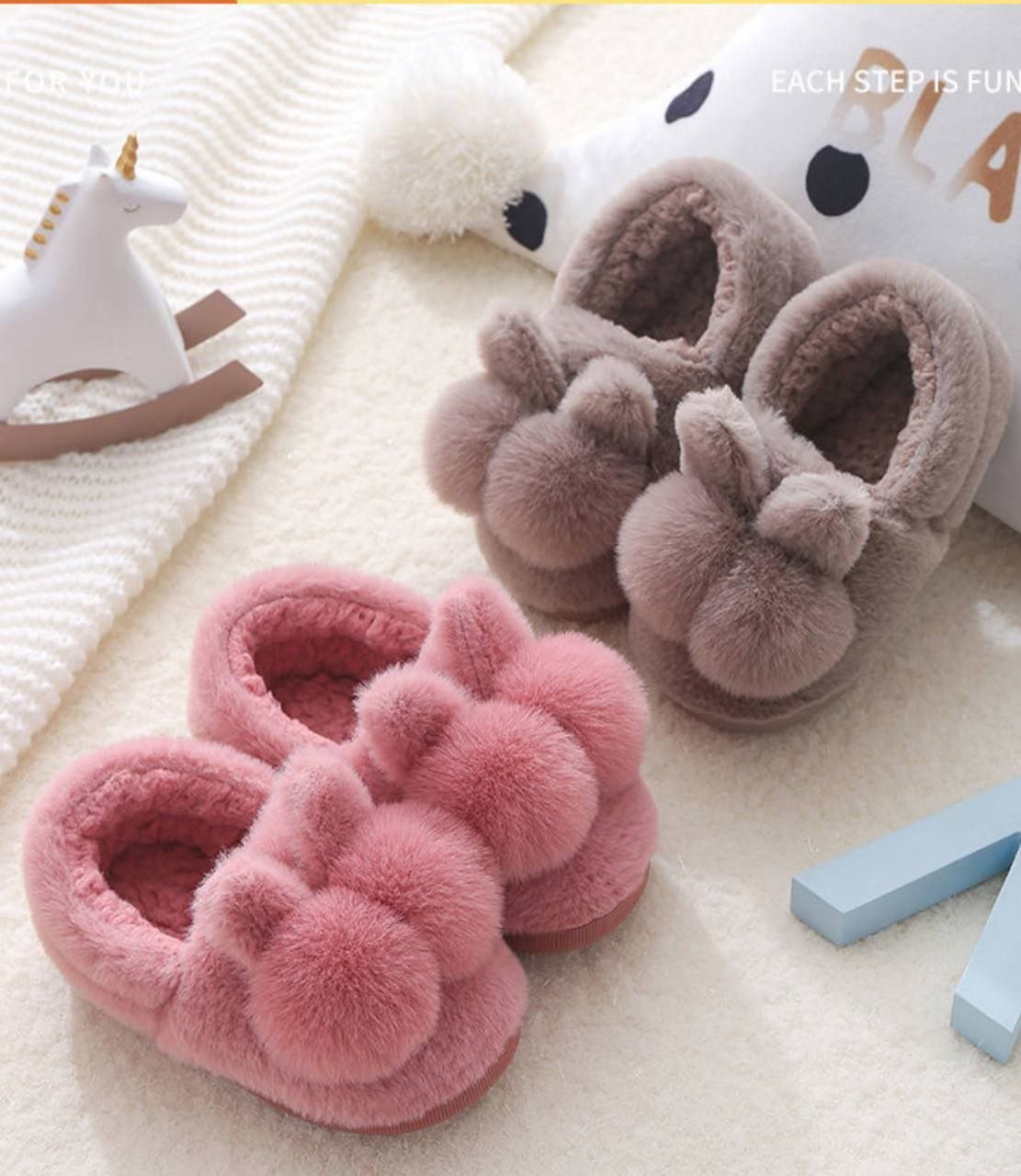 Warm Kashmir Kids Plush Slippers With Cute Ears - BEAUTY BAR