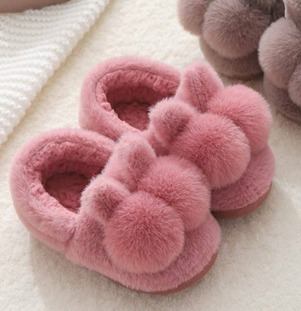 Warm Kashmir Kids Plush Slippers With Cute Ears - BEAUTY BAR