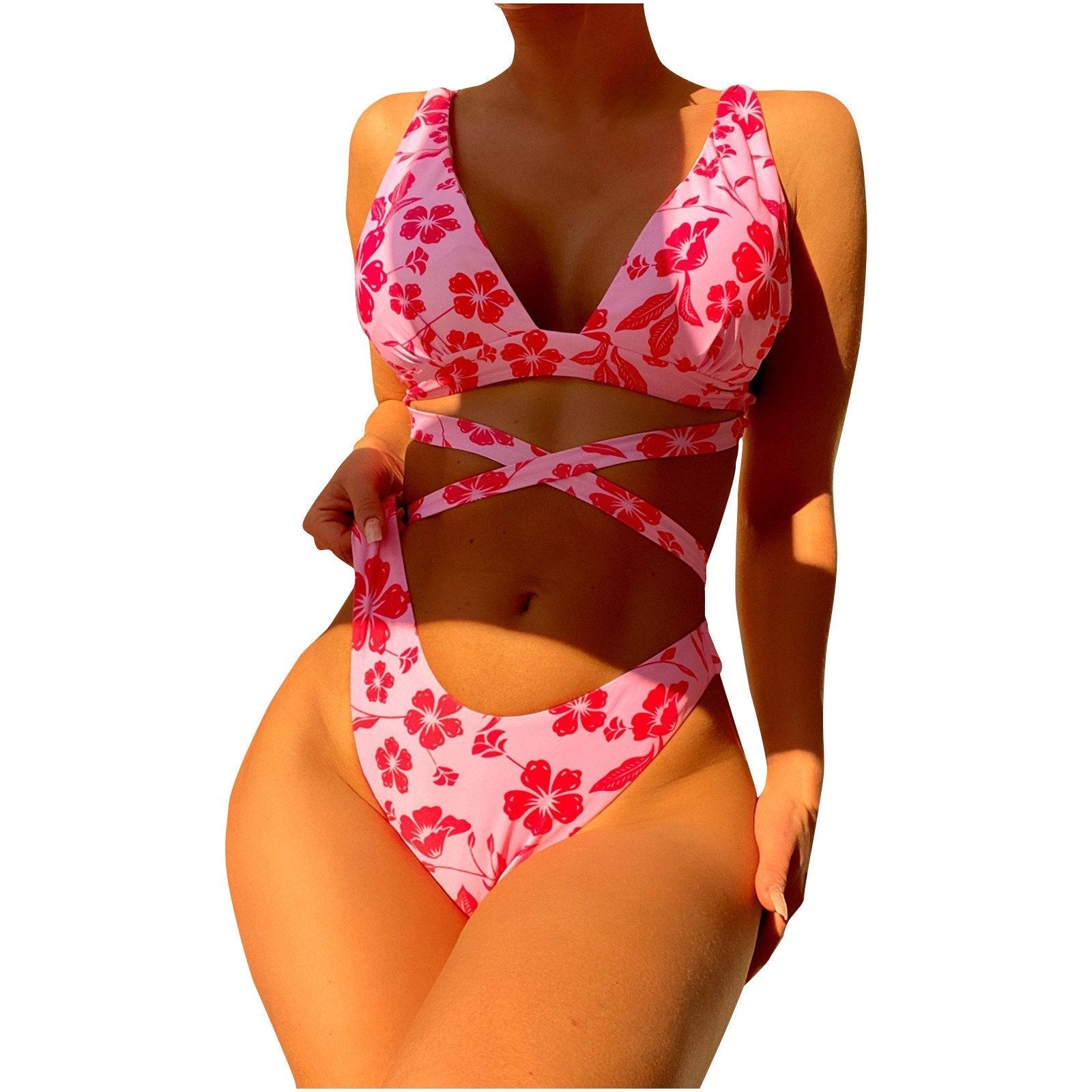 Women's Printed Split Open Back Swimsuit - BEAUTY BAR